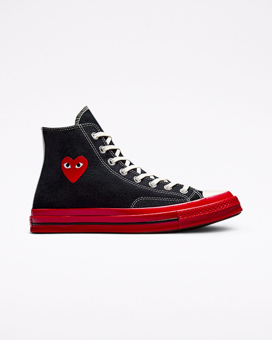 Women\'s Converse x Comme des Garçons PLAY Chuck 70 High Top Shoes Black / Red | AU 5614ED